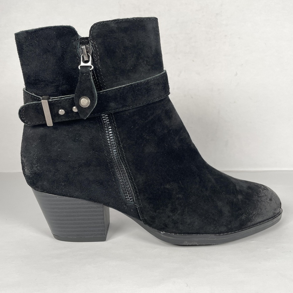 Earth Royal Boots Womens Size 9 B Black Suede Ankle Zip Block Heel Strap Shoes